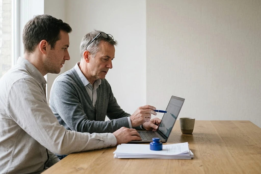 Un client et son comptable relisent un dossier